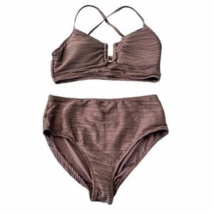 Women’s High Waisted Bikini Set. V Neck Cutout, Tummy Control Swimsuit.